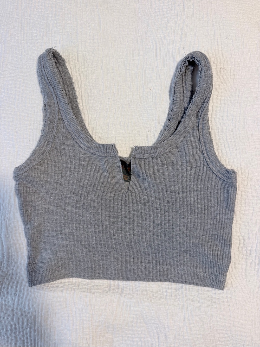 Signature Gray Ribbed V-Notch Crop Tank